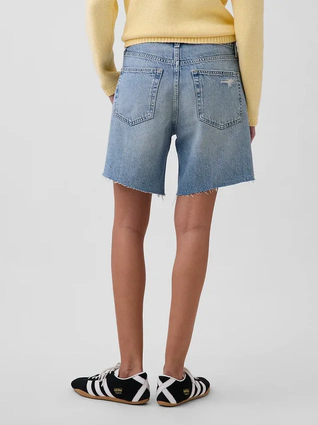 Pantalones cortos tipo bermudas de denim holgados de talle medio, de 8"