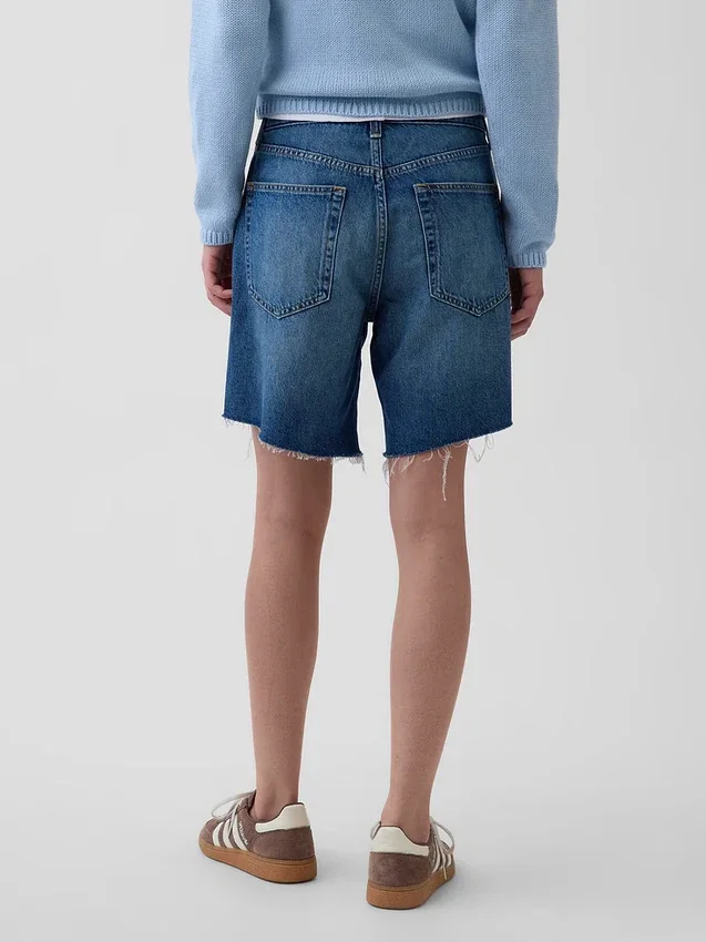 Pantalones cortos tipo bermudas de denim holgados de talle medio, de 8"