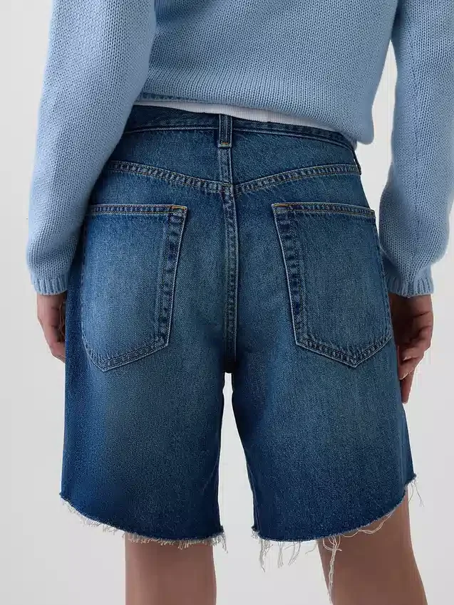 Pantalones cortos tipo bermudas de denim holgados de talle medio, de 8"