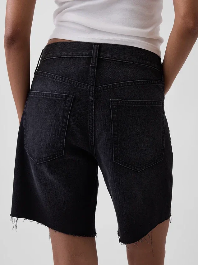 Pantalones cortos tipo bermudas de denim holgados de talle medio, de 8"