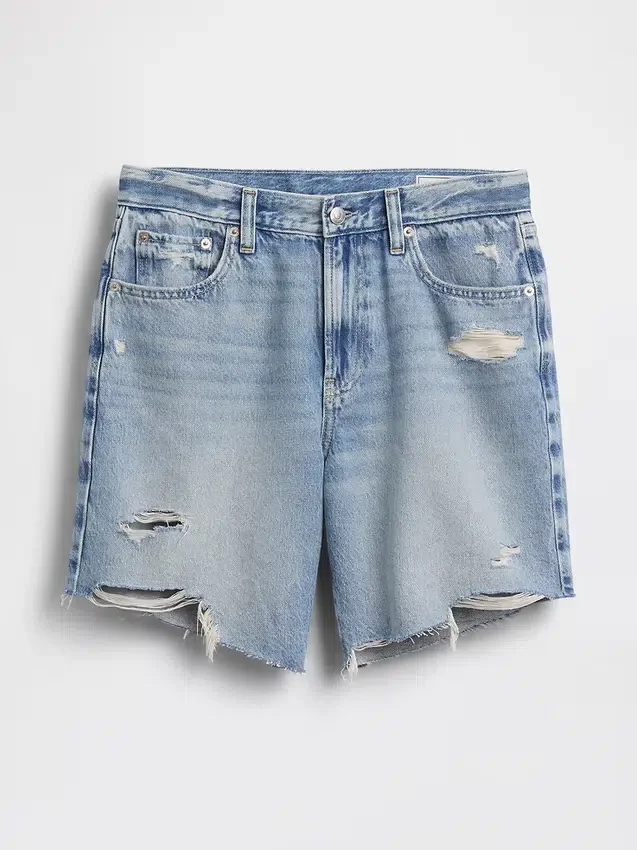 Pantalones cortos tipo bermudas de denim holgados de talle medio, de 8"