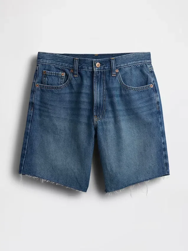 Pantalones cortos tipo bermudas de denim holgados de talle medio, de 8"