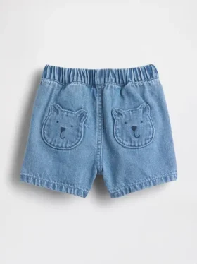 Pantalones cortos vaqueros con bolsillos y osito Brannan para bebé