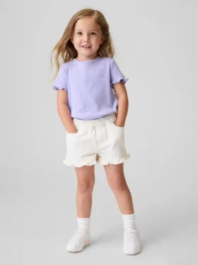 Pantalones cortos vaqueros con volantes y abertura frontal para bebés y niños pequeños
