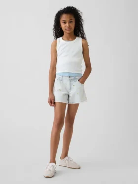 Pantalones cortos vaqueros de cintura baja para niños con bordado de limones