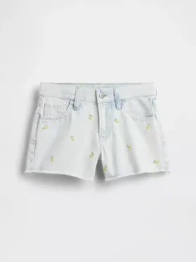 Pantalones cortos vaqueros de cintura baja para niños con bordado de limones