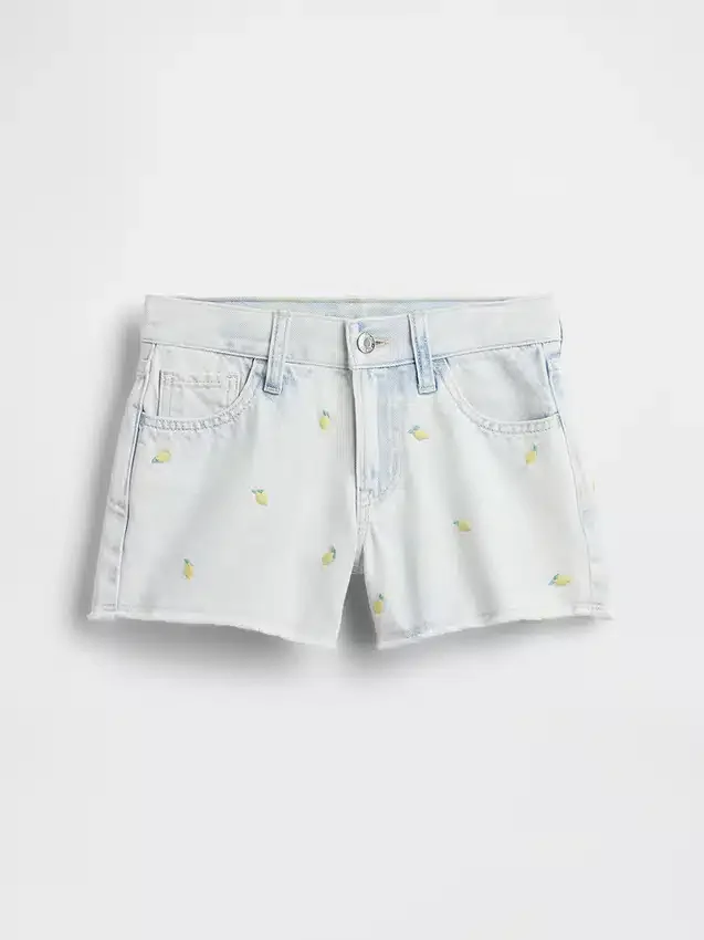 Pantalones cortos vaqueros de cintura baja para niños con bordado de limones