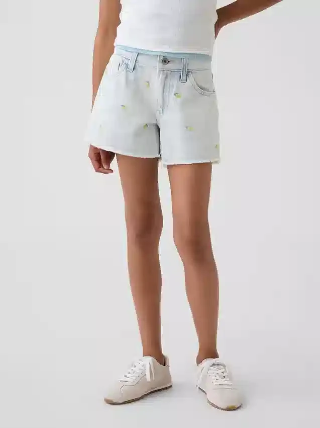 Pantalones cortos vaqueros de cintura baja para niños con bordado de limones