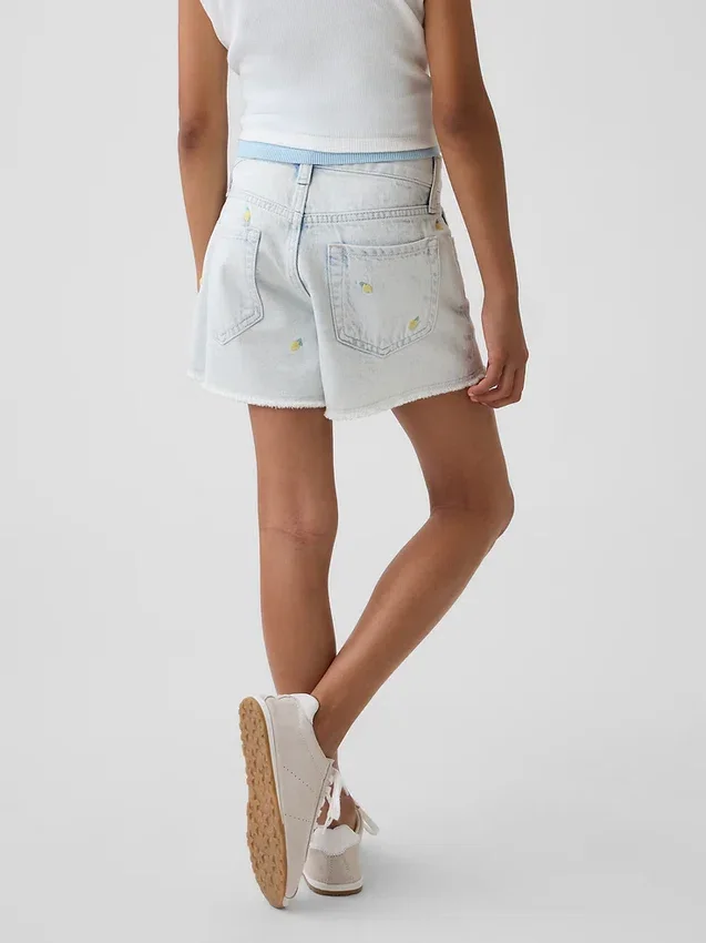 Pantalones cortos vaqueros de cintura baja para niños con bordado de limones