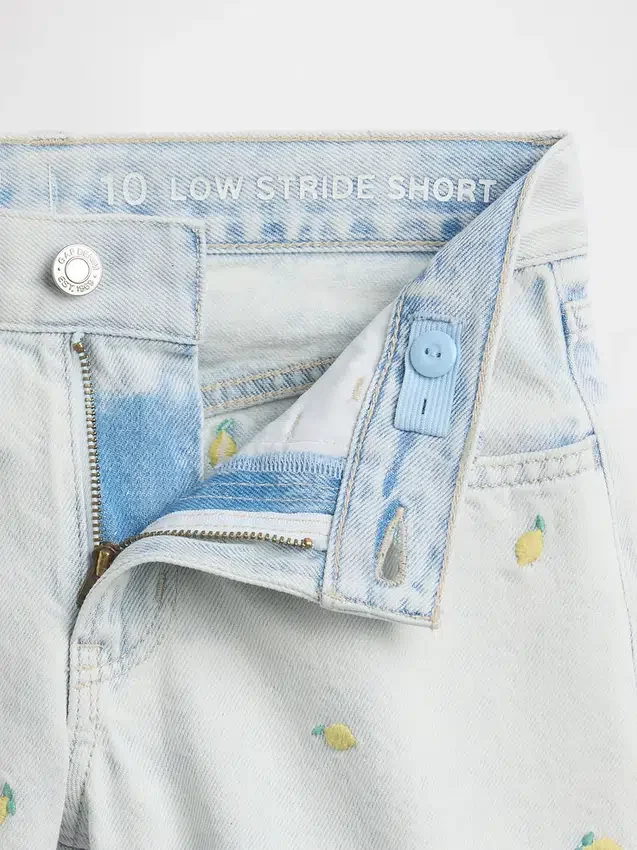Pantalones cortos vaqueros de cintura baja para niños con bordado de limones