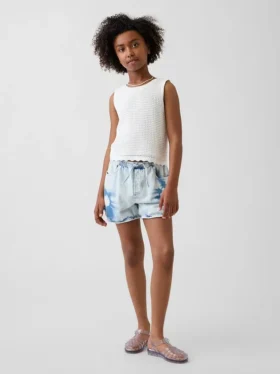 Pantalones cortos vaqueros de talle alto con estampado tie-dye para niños