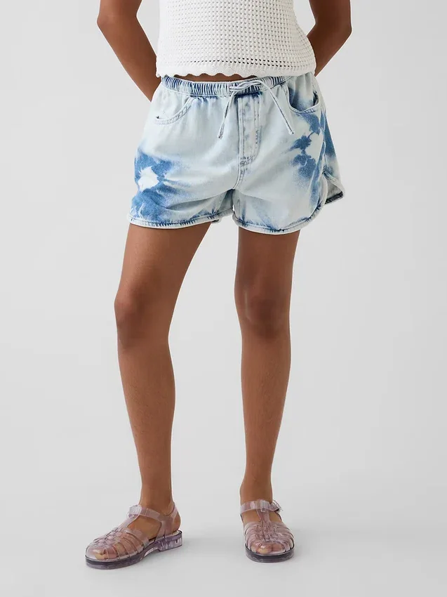 Pantalones cortos vaqueros de talle alto con estampado tie-dye para niños