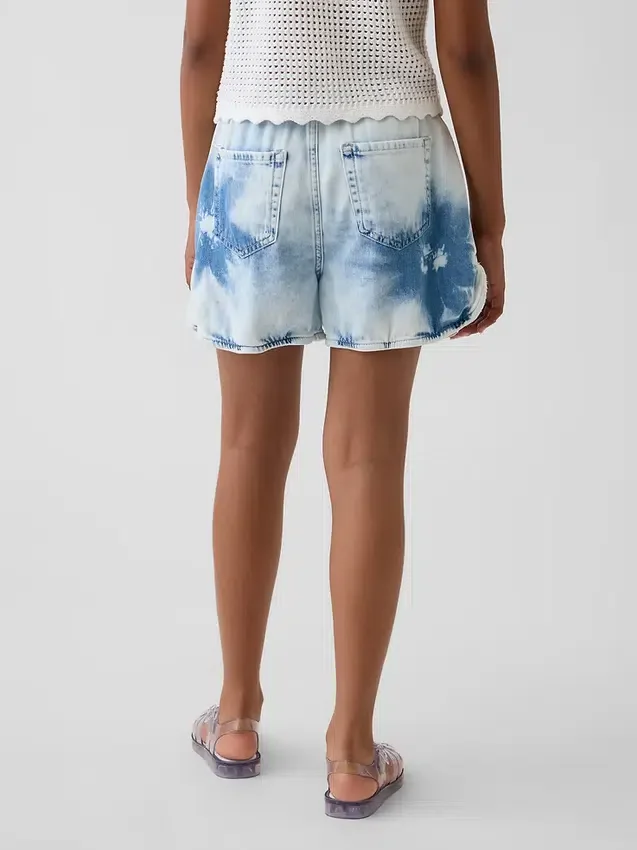 Pantalones cortos vaqueros de talle alto con estampado tie-dye para niños