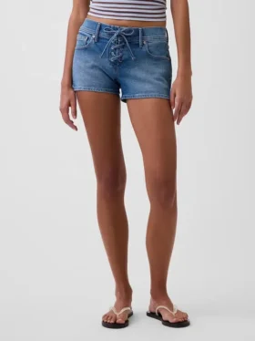 Pantalones cortos vaqueros de talle bajo con cordón de 3″