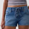 Pantalones cortos vaqueros de talle bajo con cordón de 3"