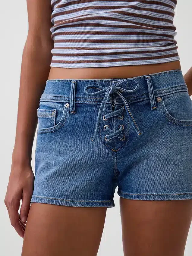 Pantalones cortos vaqueros de talle bajo con cordón de 3"