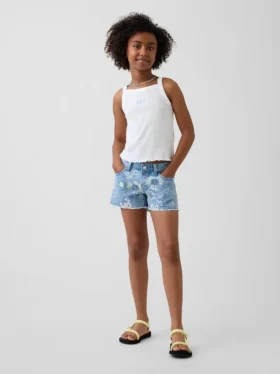 Pantalones cortos vaqueros de talle bajo con estampado floral para niños