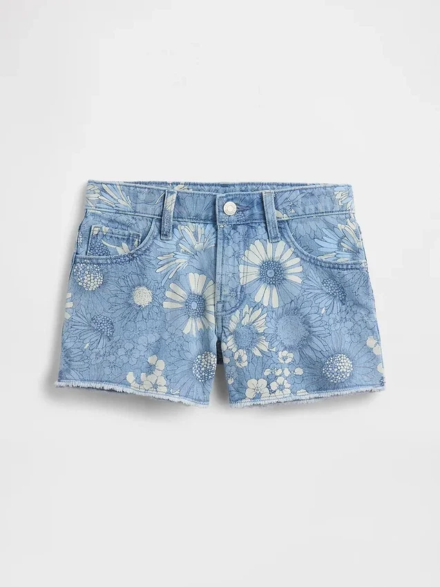 Pantalones cortos vaqueros de talle bajo con estampado floral para niños