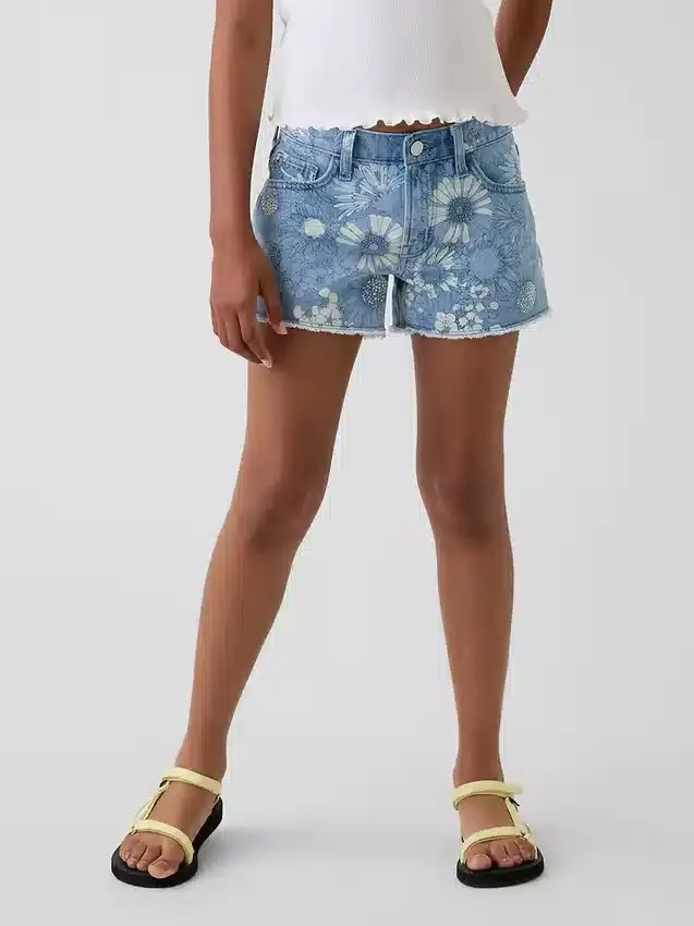 Pantalones cortos vaqueros de talle bajo con estampado floral para niños