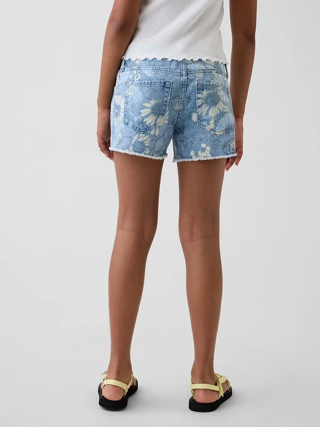 Pantalones cortos vaqueros de talle bajo con estampado floral para niños