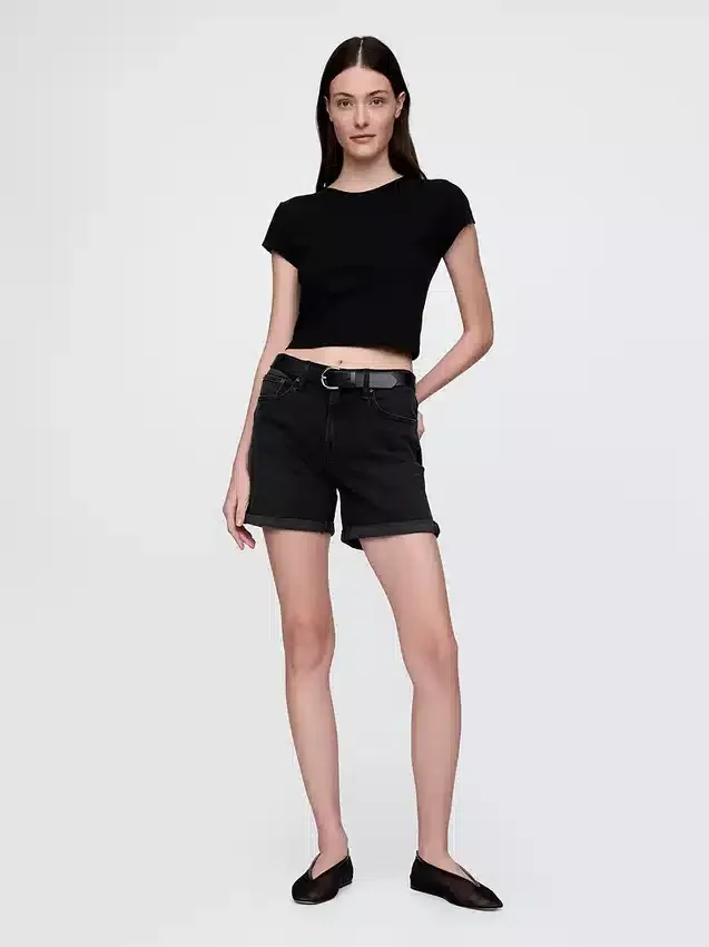Pantalones cortos vaqueros de talle medio «Girlfriend» de 5"