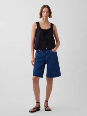 Pantalones cortos vaqueros de talle medio y corte largo
