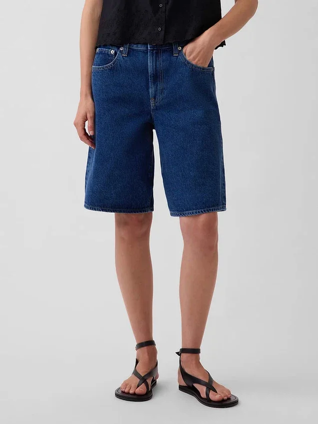 Pantalones cortos vaqueros de talle medio y corte largo