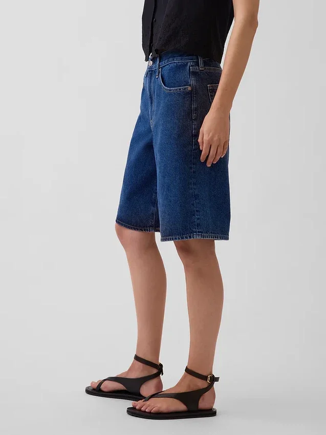 Pantalones cortos vaqueros de talle medio y corte largo
