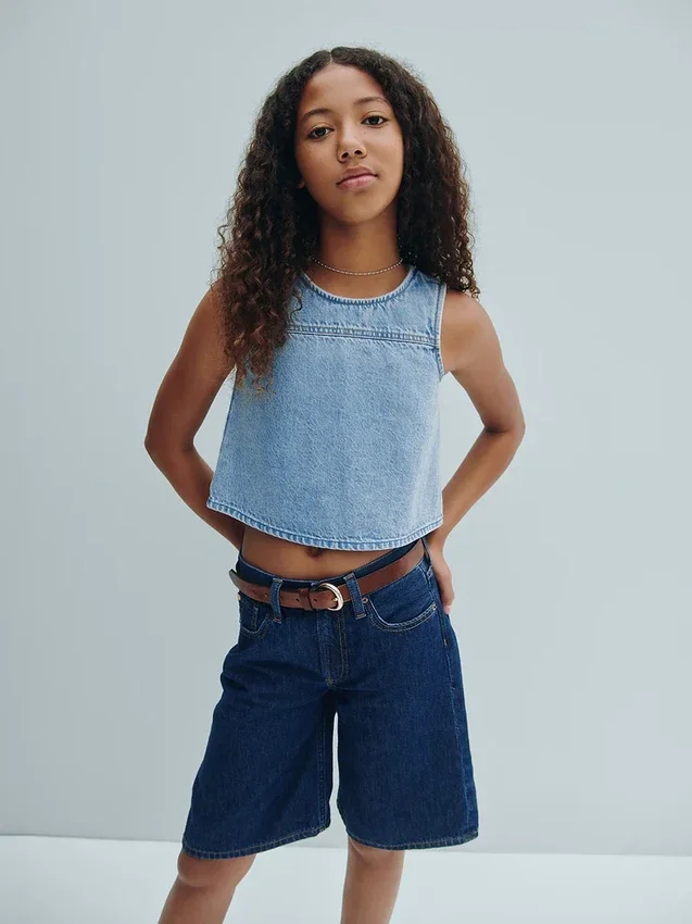 Pantalones cortos vaqueros largos de talle bajo para niño