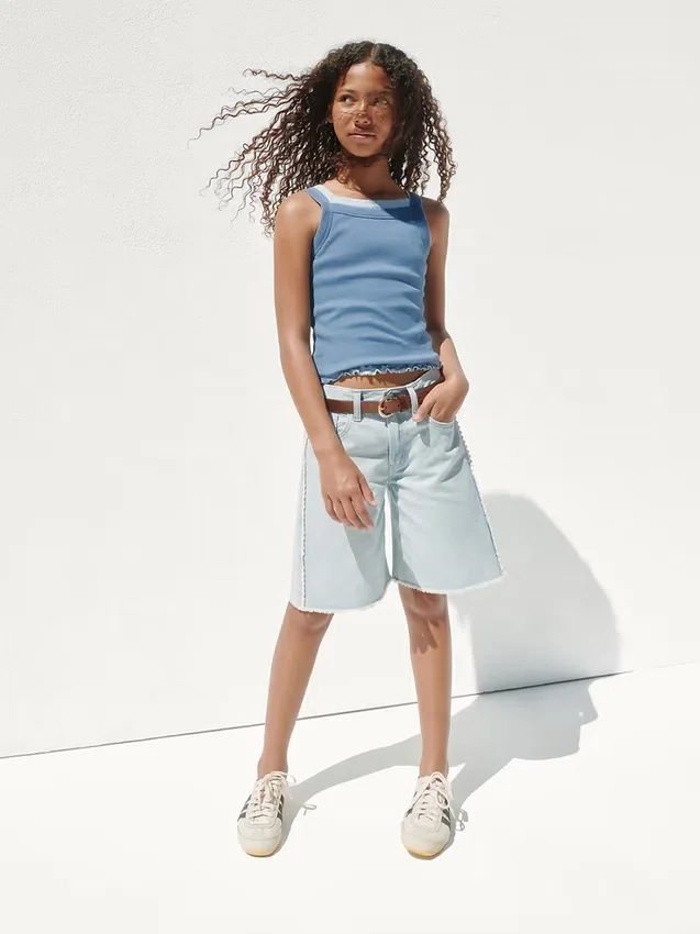 Pantalones cortos vaqueros largos de talle bajo para niño