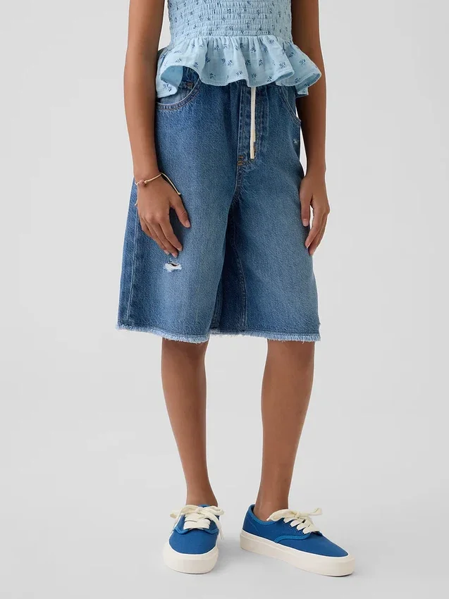 Pantalones cortos vaqueros largos de talle bajo ultrasuaves para niños