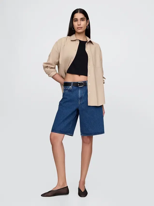 Pantalones cortos vaqueros largos de talle medio de 11"