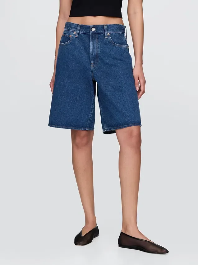 Pantalones cortos vaqueros largos de talle medio de 11"