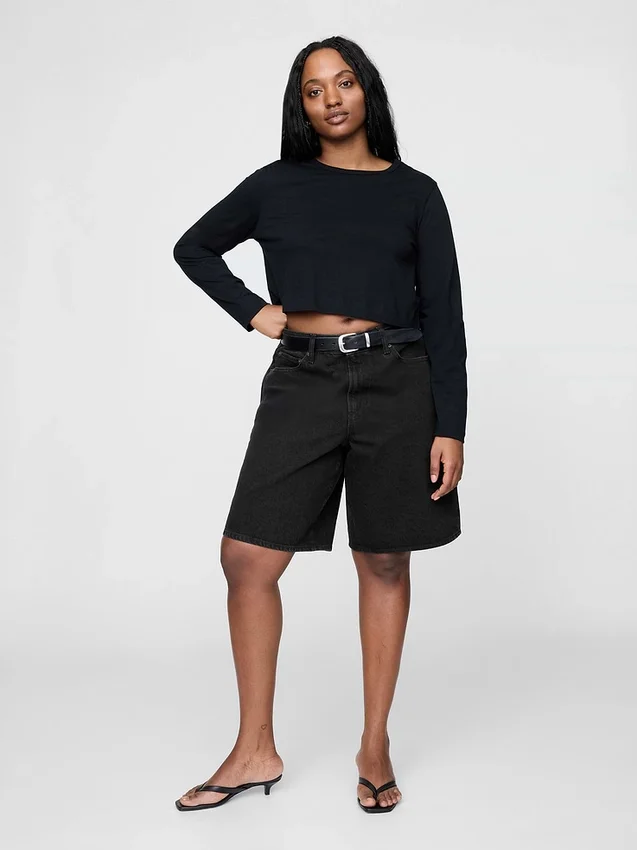 Pantalones cortos vaqueros largos de talle medio de 11"