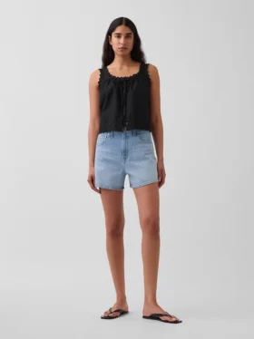Pantalones cortos vaqueros rectos de corte holgado y cintura alta de 3,5"