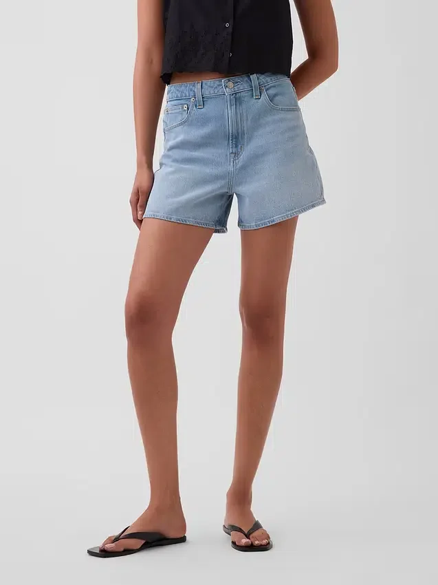 Pantalones cortos vaqueros rectos de corte holgado y cintura alta de 3,5"