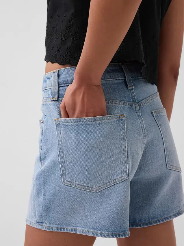 Pantalones cortos vaqueros rectos de corte holgado y cintura alta de 3,5"