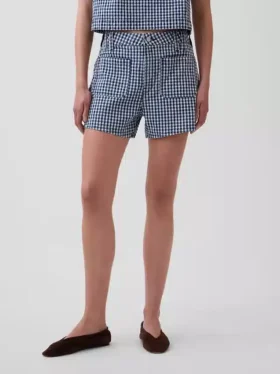 Pantalones cortos vaqueros rectos holgados de cuadros vichy con cintura alta de 3,5″