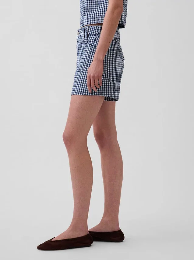 Pantalones cortos vaqueros rectos holgados de cuadros vichy con cintura alta de 3,5"