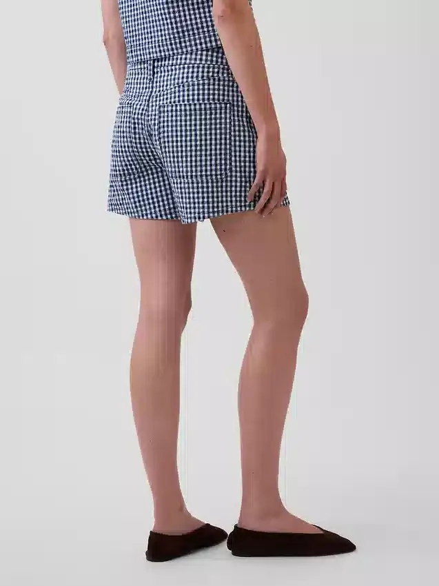 Pantalones cortos vaqueros rectos holgados de cuadros vichy con cintura alta de 3,5"