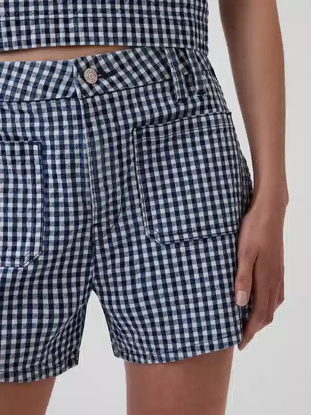 Pantalones cortos vaqueros rectos holgados de cuadros vichy con cintura alta de 3,5"