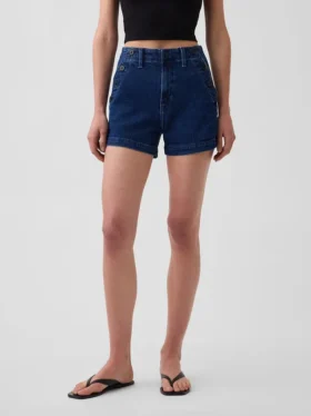 Pantalones cortos vaqueros rectos holgados de estilo marinero con cintura alta de 3,5″