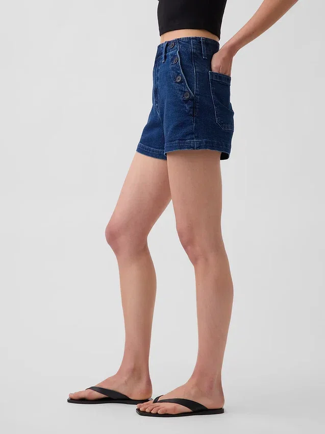 Pantalones cortos vaqueros rectos holgados de estilo marinero con cintura alta de 3,5"