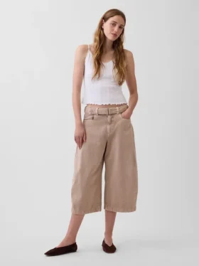 Pantalones culotte de talle medio con cinturón