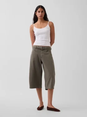 Pantalones culotte de talle medio con cinturón