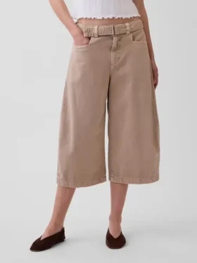 Pantalones culotte de talle medio con cinturón