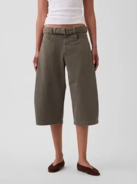 Pantalones culotte de talle medio con cinturón