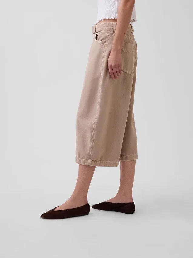 Pantalones culotte de talle medio con cinturón