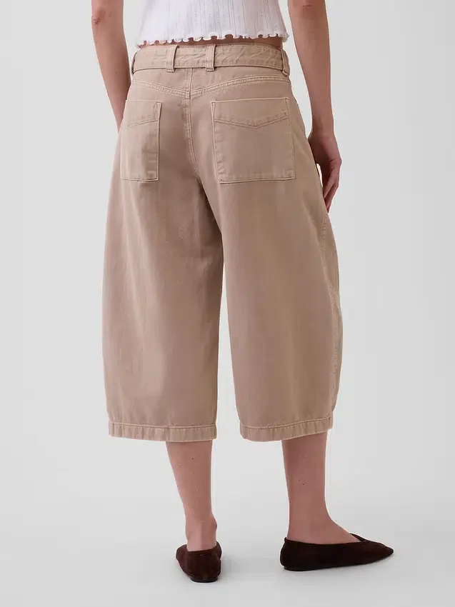 Pantalones culotte de talle medio con cinturón