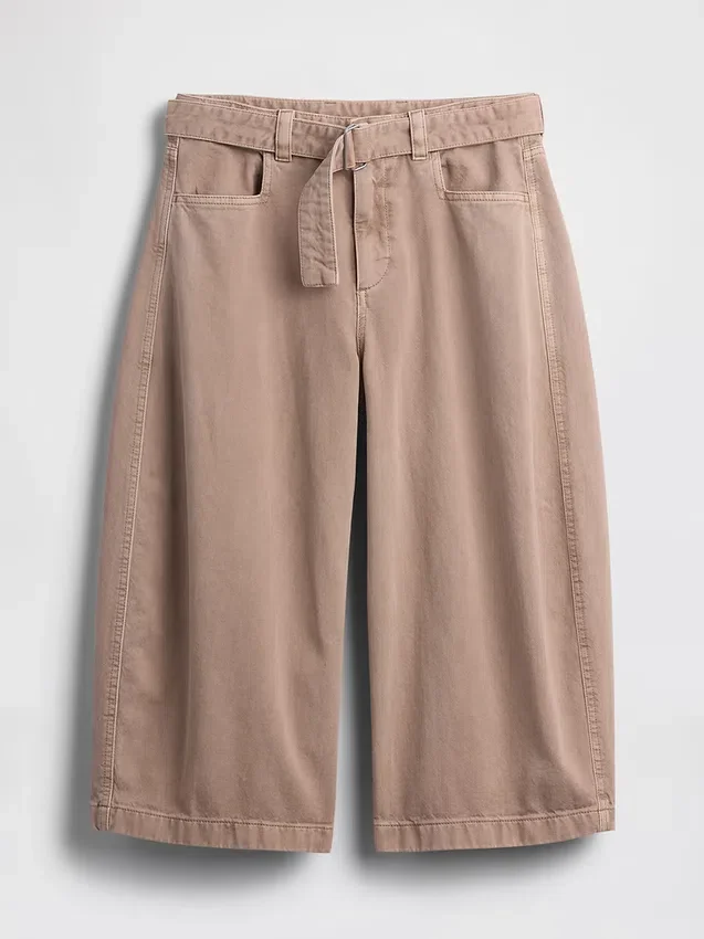 Pantalones culotte de talle medio con cinturón